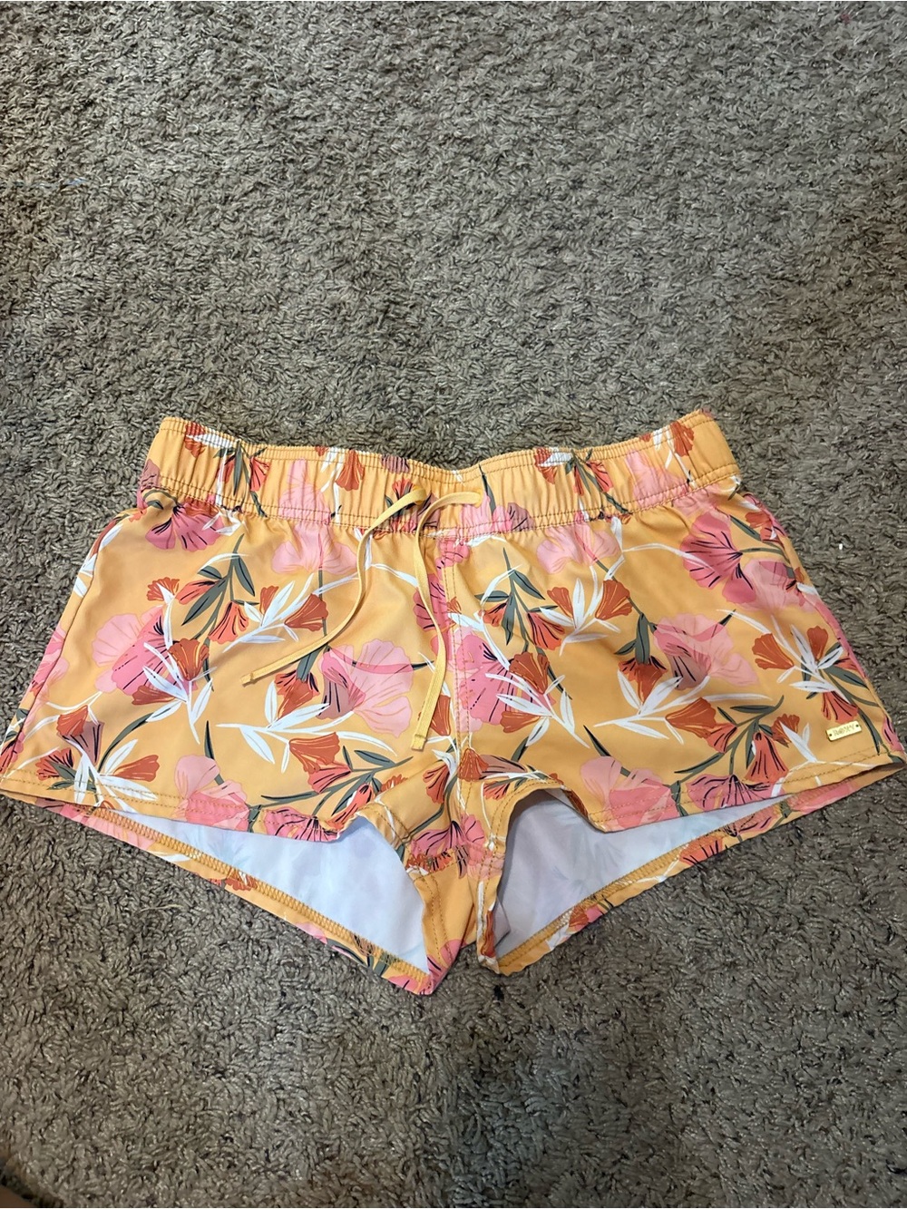 Roxy Women’s Floral Drawstring Beach Shorts - Yellow Pink